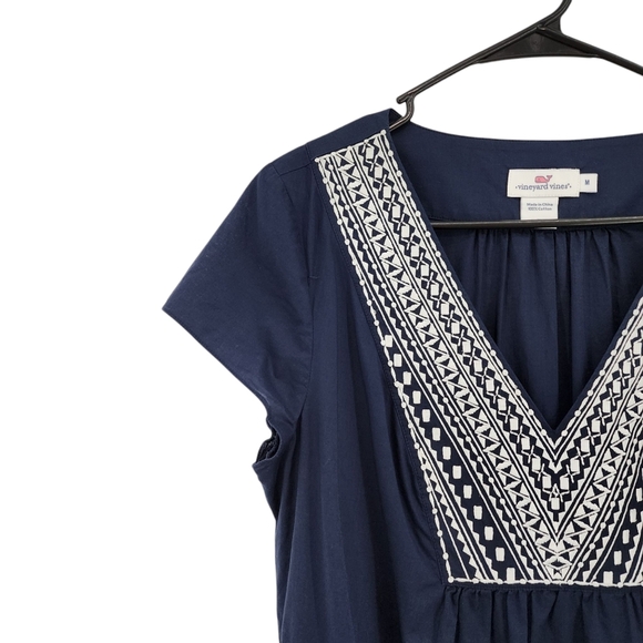 Vineyard Vines Women's Navy Cotton V Neck Shift Mini Dress Sz M - Picture 2 of 7